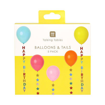 Colourful Birthday Balloons with Star and Happy Birthday Tails - 5 Pack: