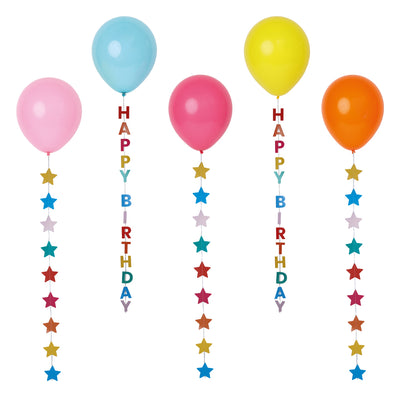 Colourful Birthday Balloons with Star and Happy Birthday Tails - 5 Pack: