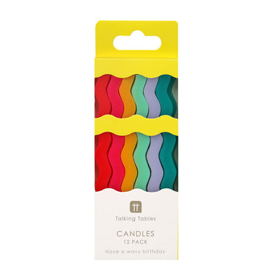 Colourful Tall Wavy Happy Birthday Candle - 12 Pack: