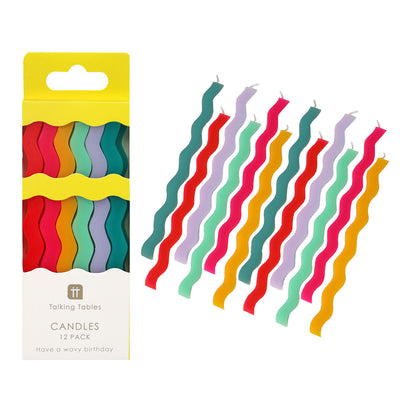 Colourful Tall Wavy Happy Birthday Candle - 12 Pack: