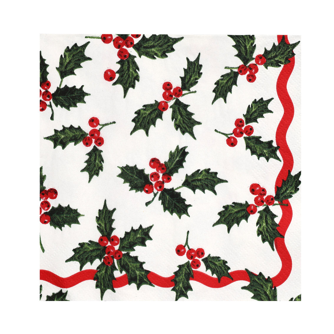 Holly White Christmas Paper Napkins - 20 Pack