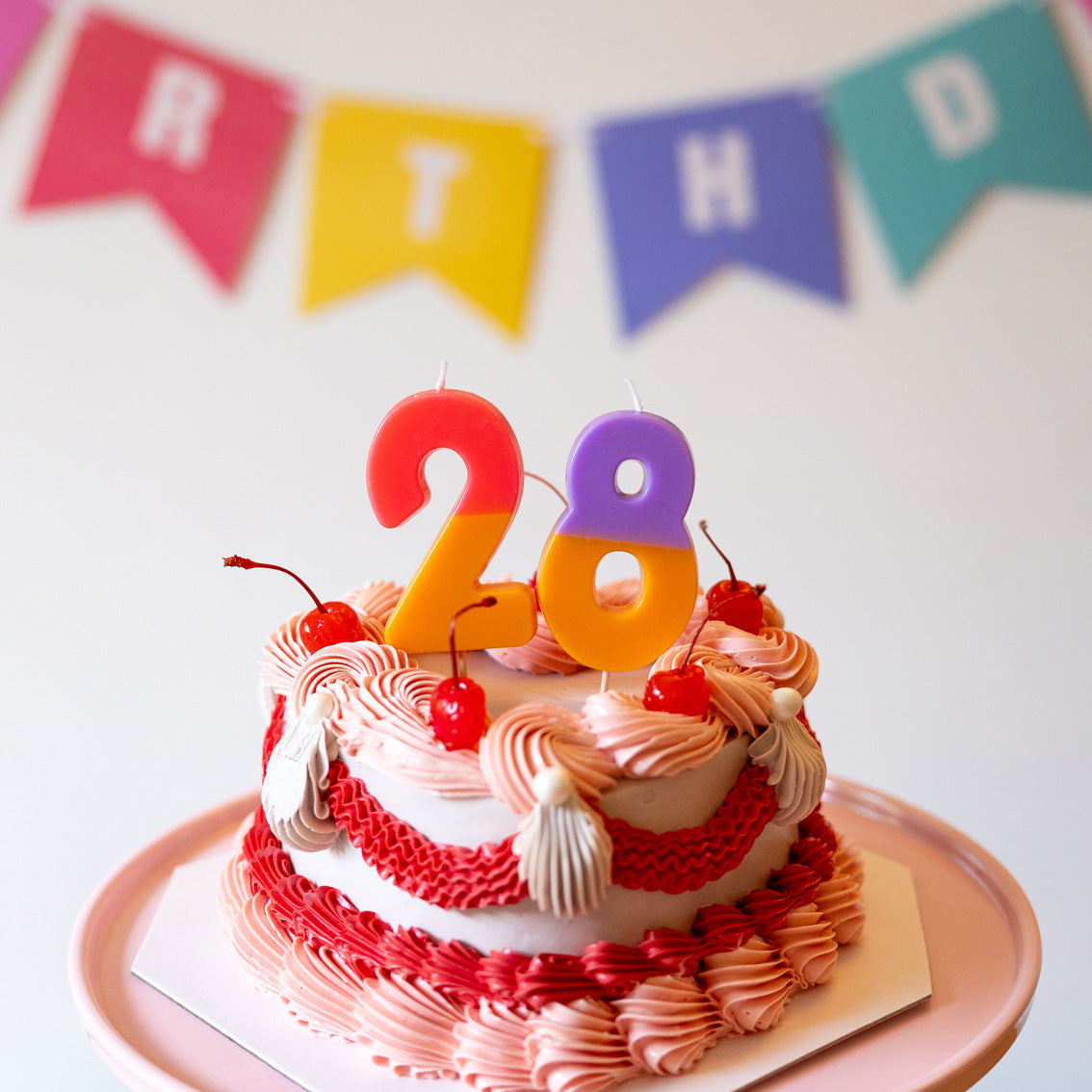 Orange and Pink Birthday Number Candle - 2