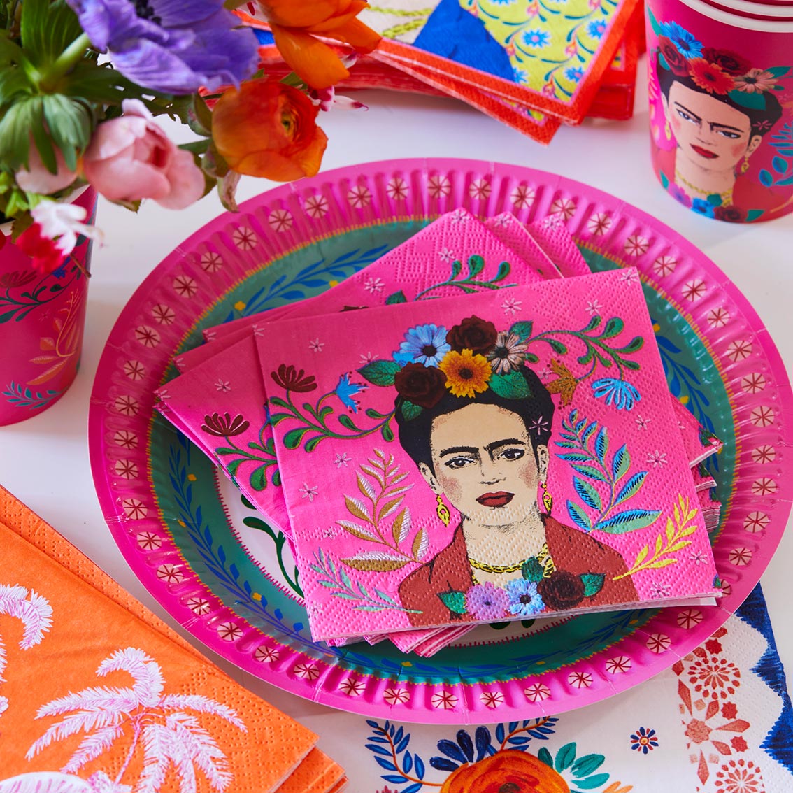 Pink Frida Kahlo Cocktail Napkin - 20 Pack