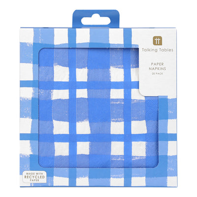 Blue & White Check Napkins - 20 Pack