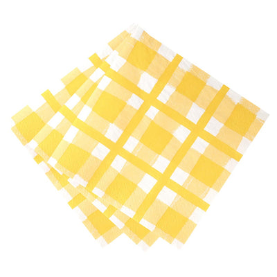 Yellow & White Check Napkins - 20 Pack