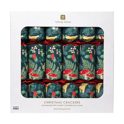 Woodland Forest Green Christmas Crackers - 6 Pack