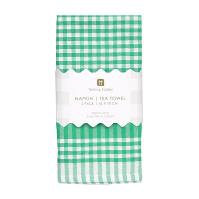 Green & White Gingham Tea Towels/Napkins