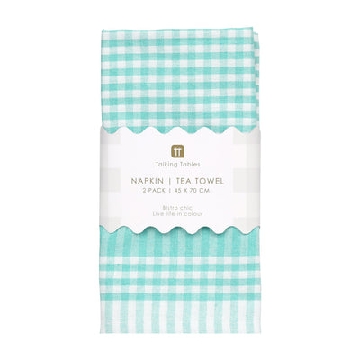 Mint Green & White Gingham Tea Towels/Napkins