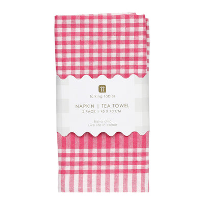 Raspberry Pink & White Gingham Tea Towels/Napkins