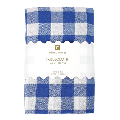 Blue & White Gingham Fabric Tablecloth