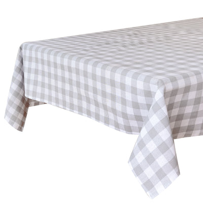 Grey & White Gingham Fabric Tablecloth