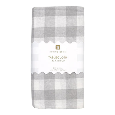 Grey & White Gingham Fabric Tablecloth