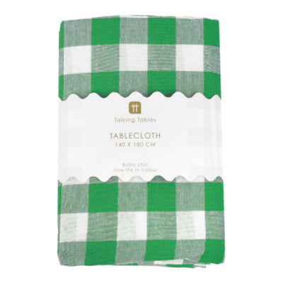 Green & White Gingham Fabric Tablecloth