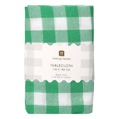 Green & White Gingham Fabric Tablecloth