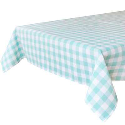 Mint Green & White Gingham Fabric Tablecloth