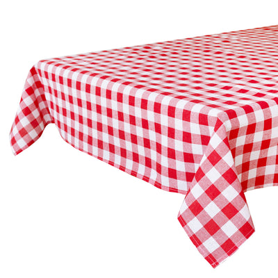 Red & White Gingham Fabric Tablecloth