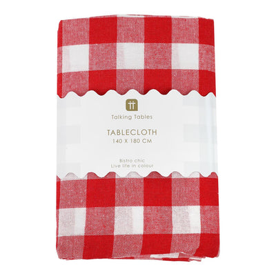 Red & White Gingham Fabric Tablecloth