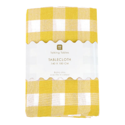 Yellow & White Gingham Fabric Tablecloth