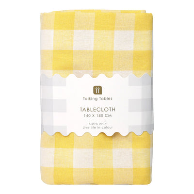 Yellow & White Gingham Fabric Tablecloth