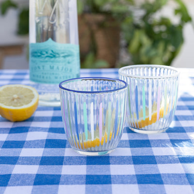 Blue & White Stripe Glass Tumblers - 6 Pack