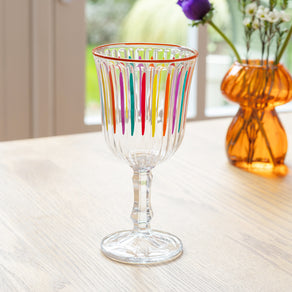 Bright Striped Multi-Coloured Wine Glasses - 6 Pack