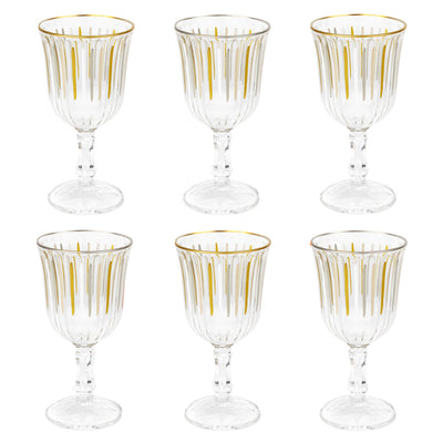 White & Gold Striped Wine Glasses - 6 Pack