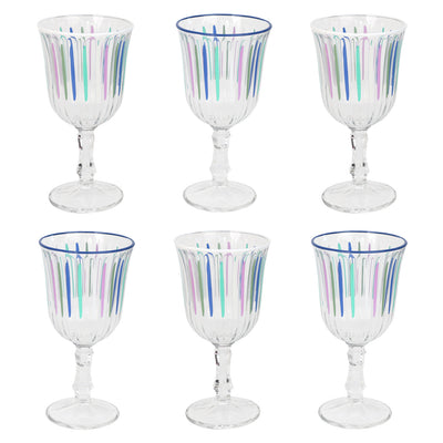 Blue & White Stripe Wine Glasses - 6 Pack