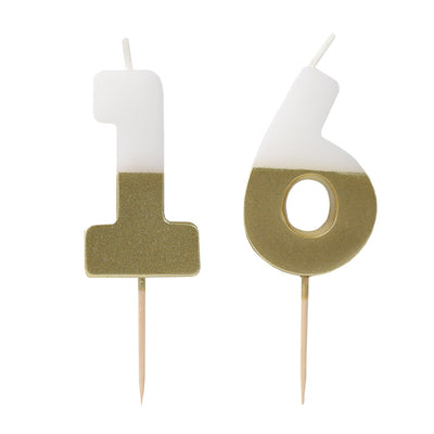 White & Gold Milestone Number Candle - 16