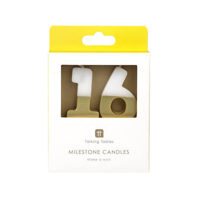 White & Gold Milestone Number Candle - 16