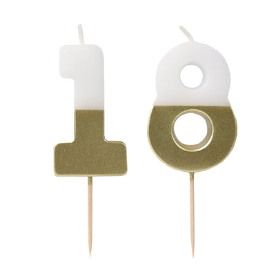 White & Gold Milestone Number Candle - 18