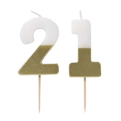 White & Gold Milestone Number Candle - 21