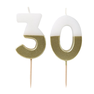 White & Gold Milestone Number Candle - 30