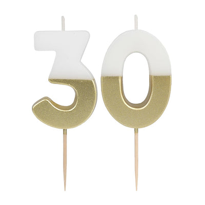 White & Gold Milestone Number Candle - 30