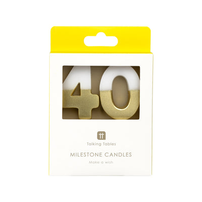 White & Gold Milestone Number Candle - 40