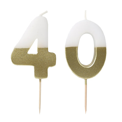 White & Gold Milestone Number Candle - 40