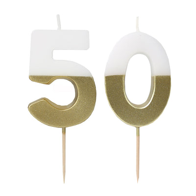 White & Gold Milestone Number Candle - 50