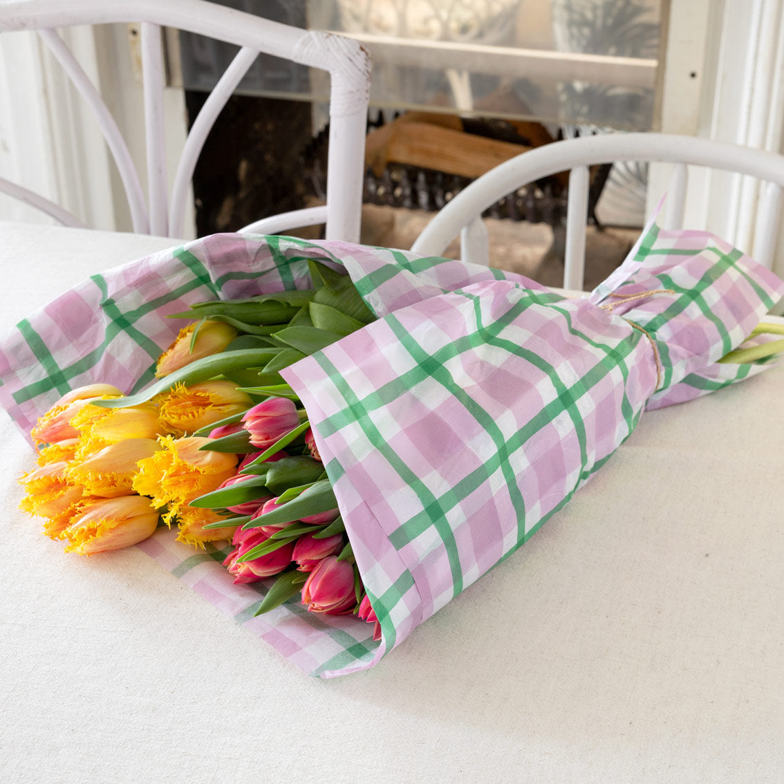 Green & Pink Gingham Tissue Paper - 4 Sheets