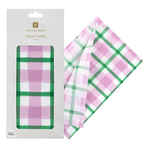 Green & Pink Gingham Tissue Paper - 4 Sheets