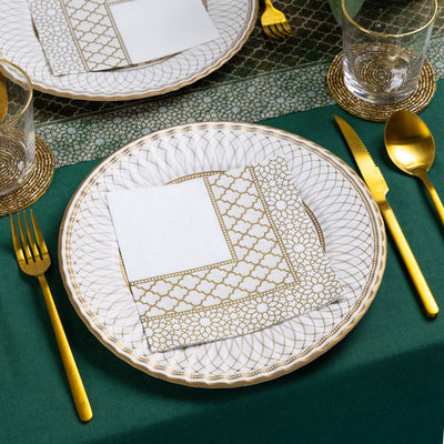 Gold & White Mosaic Paper Napkins - 20 Pack