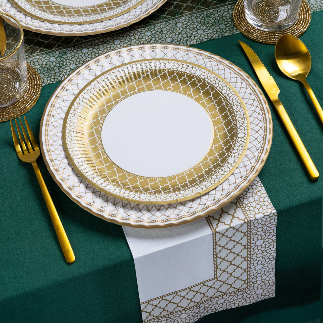 Gold & White Paper Plates - 10 Pack