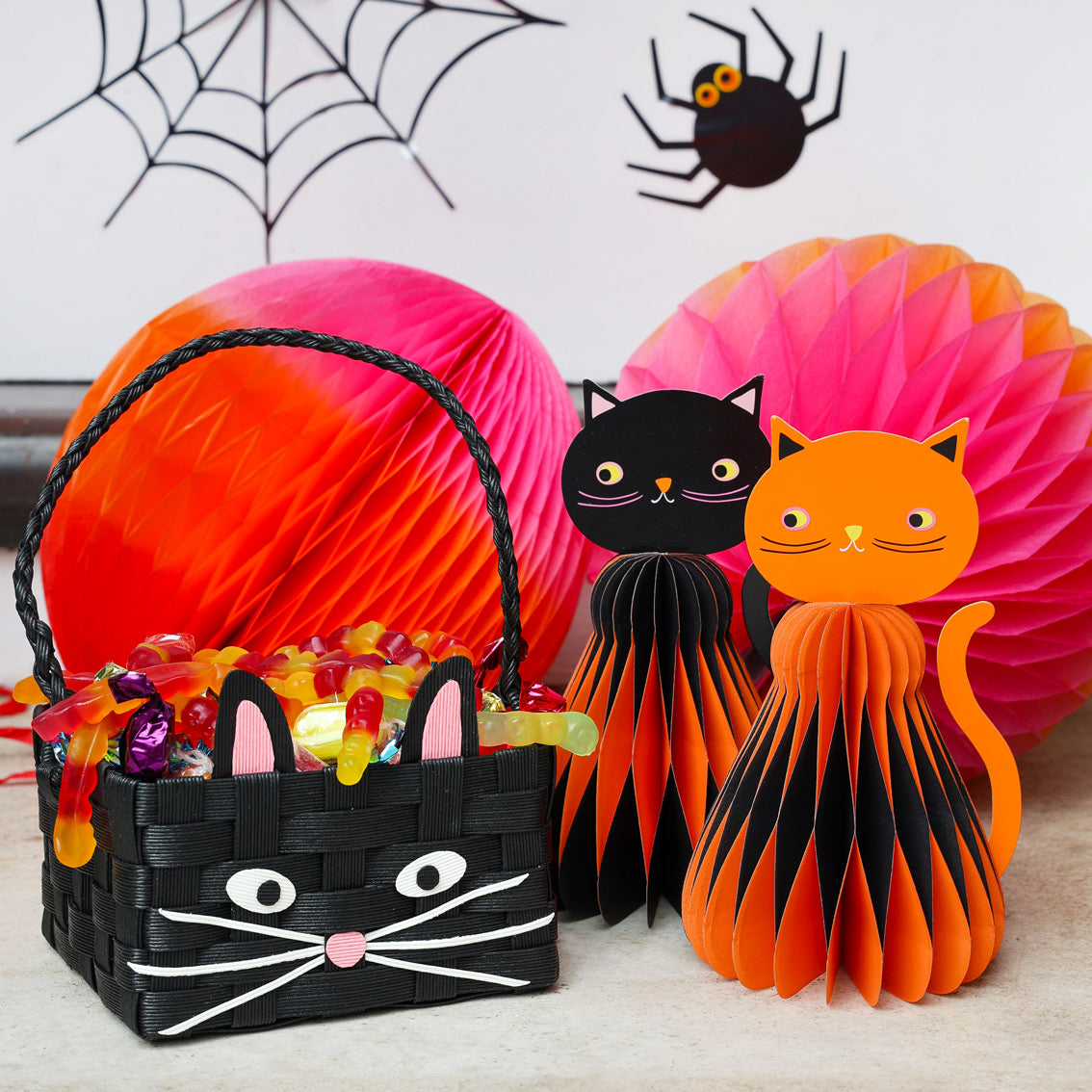 Halloween Black & Orange Cat Honeycomb Decoration - 2 Pack