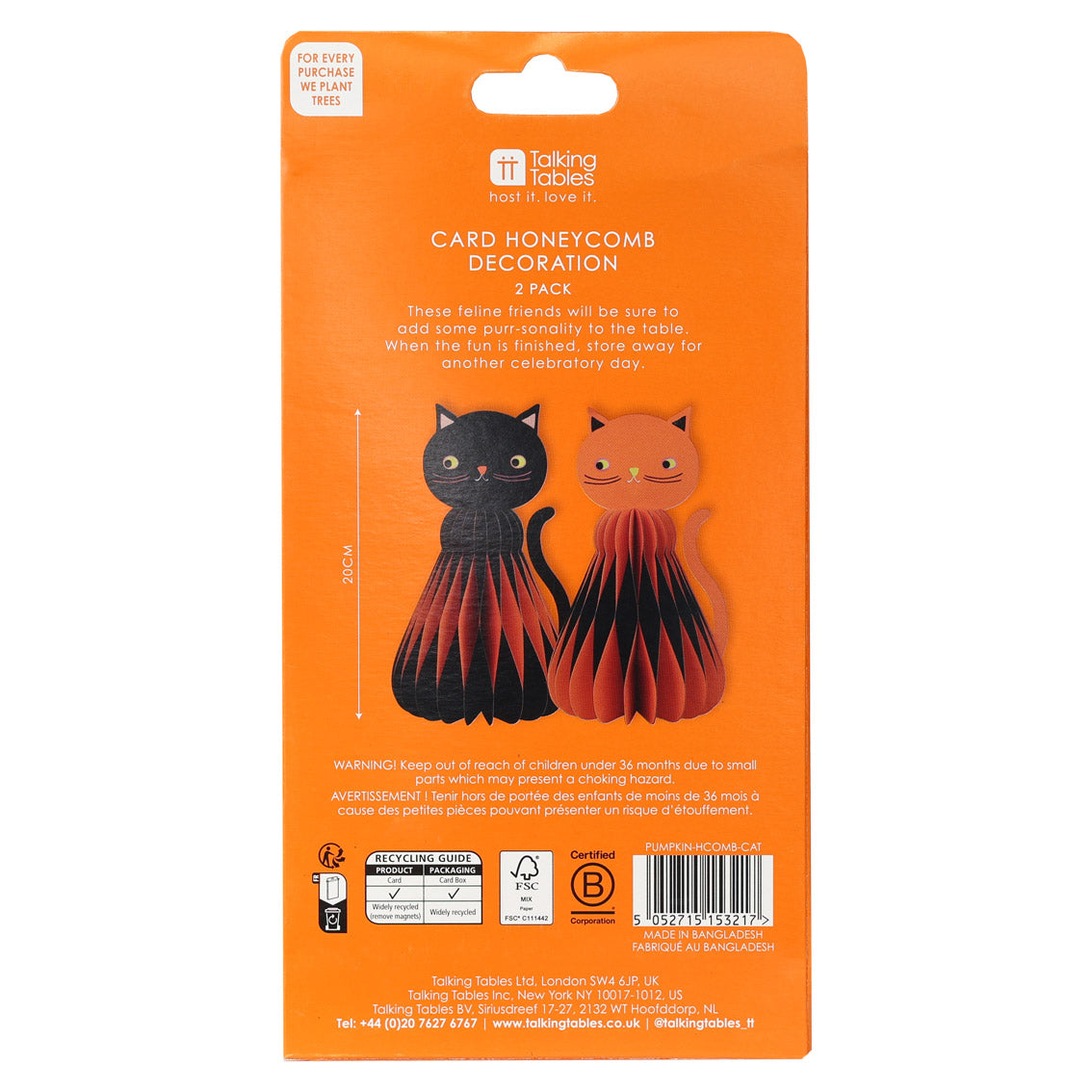 Halloween Black & Orange Cat Honeycomb Decoration - 2 Pack