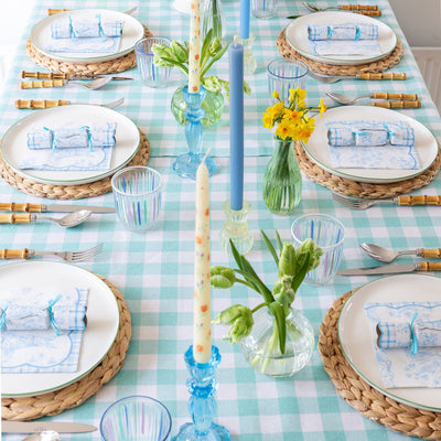 Mint Green & White Gingham Fabric Tablecloth