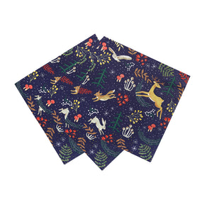 Woodland Flora & Fauna Dark Blue Paper Napkins - 20 Pack