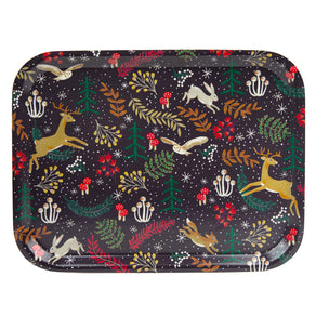 Woodland Flora & Fauna Dark Blue Wooden Tray