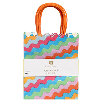 Wavy Multi Coloured Paper Gift Bags - 8 Pack