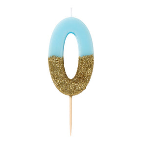 We Heart Birthday Glitter Number Candle Blue 0