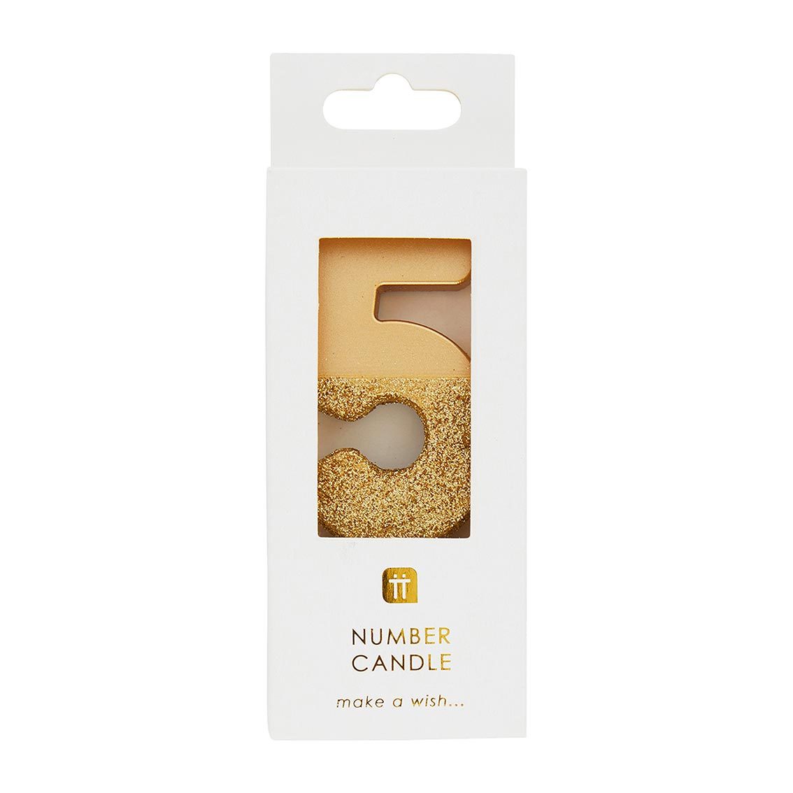 We Heart Birthdays Gold Glitter Number Candle 5