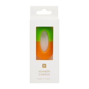 Orange and Green Birthday Number Candle - 0