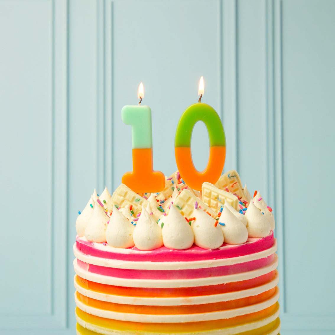 Orange and Green Birthday Number Candle - 0